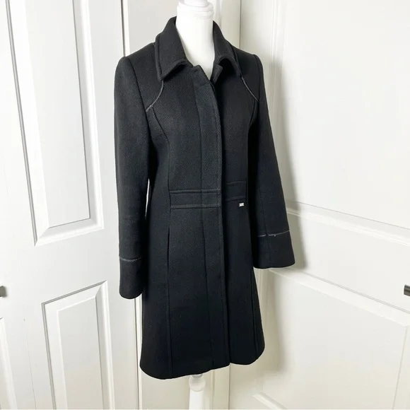 Projek Raw Long Black Wool Blend Coat – Gothic Minimalism, Hidden Buttons, Small - Picture 5 of 16